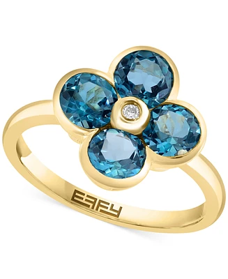 Effy London Blue Topaz (2-1/3 ct. t.w.) & Diamond Accent Flower Statement Ring in 14k Yellow Gold