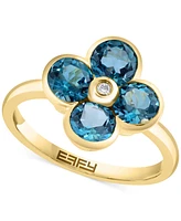 Effy London Blue Topaz (2-1/3 ct. t.w.) & Diamond Accent Flower Statement Ring in 14k Yellow Gold