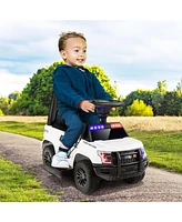 Hongge 6V Kids Ride On Police Car with Real Megaphone and Siren Flashing Lights-White