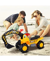 Hongge Ride on Push Car Bulldozer Digger Toy with Safety Helmet and Working Shovel