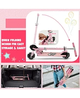 Hongge Folding Kick Scooter with 3 Adjustable Heights for Kids-Pink