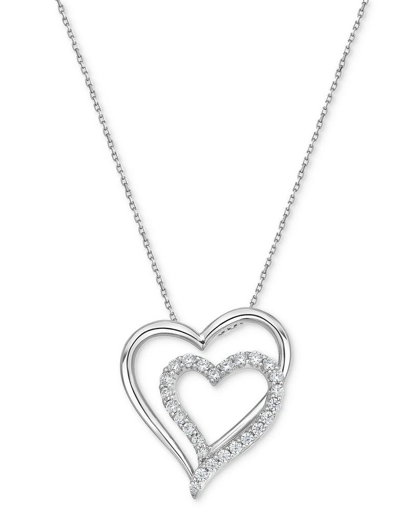 Diamond Double Heart 18" Pendant Necklace (1/2 ct. t.w.) in Sterling Silver