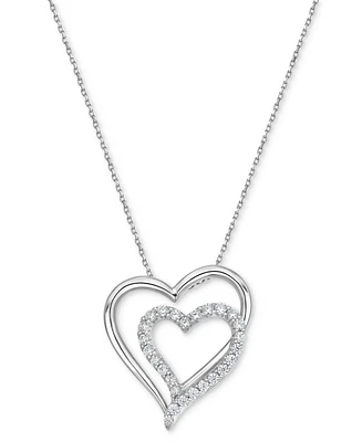 Diamond Double Heart 18" Pendant Necklace (1/2 ct. t.w.) in Sterling Silver