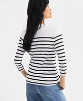 Style & Co Women's Striped Pima Cotton 3/4-Sleeve Top, Exclusively at Macy's