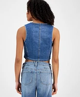 Celebrity Pink Juniors' Cropped Button-Front Denim Vest