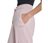 Dkny Sport Women's Studded-Logo Cargo Jogger Fleece Sweatpants