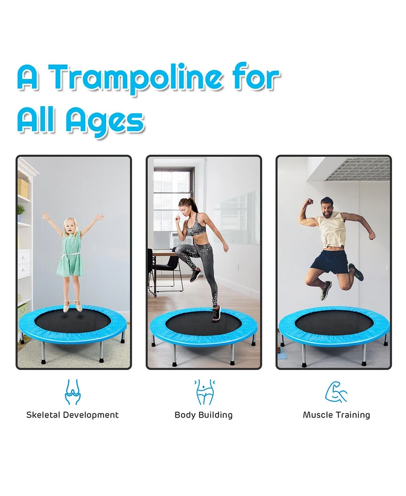 Gymax 38'' Folding Mini Trampoline Fitness Rebounder w/ Safety Pad Pink