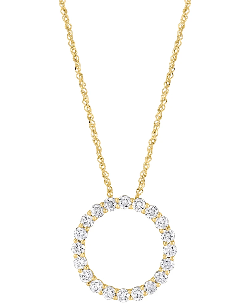 Grown With Love Lab Diamond Circle Pendant Necklace (1 ct. t.w.) 14k White or Yellow Gold, 16" + 2" extender