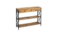 Slickblue 3-Tier Console Table for Entryway with Drawer and 2 Open Storage Shelves, Industrial Sofa Table with Sturdy X Design for Living Room