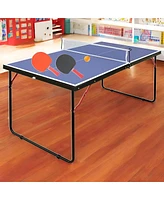 Slickblue Foldable & Portable Table Tennis Table Set – Blue Ping Pong Table with Net & 2 Paddles for Indoor/Outdoor Games