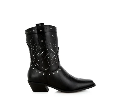 London Rag Equine Studded Embroidery Cowboy Boots