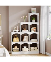Tribesigns 9 Cubes Bookshelf, Modern 9-Cube Stepped Etagere Bookcase, L-Shaped Ladder Corner Open Bookshelf, Wood Storage Display Shelf for Living Roo
