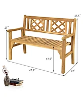 Sugift Patio Foldable Bench with Curved Backrest and Armrest