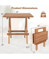 Sugift Square Patio Folding Table Teak Wood with Slatted Tabletop Portable for Picnic
