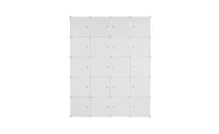 Slickblue 20-Cube Stackable Plastic Organizer Shelves, Multifunctional Modular Closet Cabinet with Hanging Rod in White