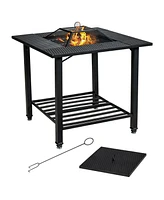 Vebreda 31 Inch Outdoor Fire Pit Dining Table with Cooking Bbq Grate