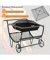 Givimo Outdoor Wood Burning Fire Pit with Log Storage Rack and Wheels