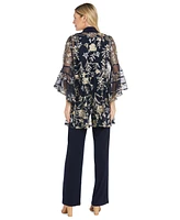 R & M Richards Women's 2-Pc. Embroidered Illusion-Sleeve Top Pants Set