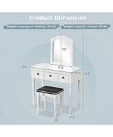 Sugift Makeup Vanity Table and Stool Set with Detachable Mirror and 3 Drawers Storage