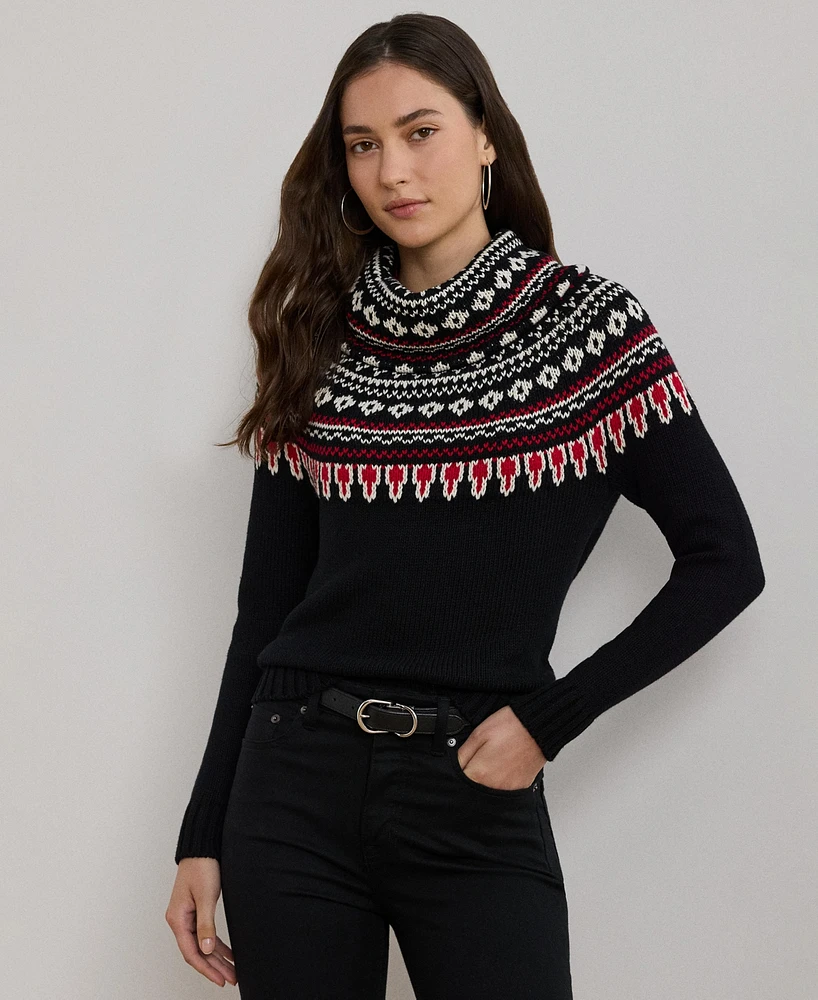 Lauren Ralph Women's Fair Isle Cotton Turtleneck Sweater