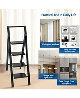 Flynama 4 Aluminum Step Ladder, 4 Step Stool Folding Step Stool with Handrails, Sturdy Step Stool for Adult, Gorilla Ladders 500LBS Capacity Sturdy& P