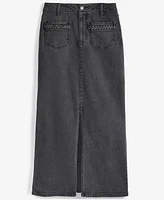 On 34th Women's Denim Front-Slit Braided-Trim Maxi Skirt, Exclusively at Macy's