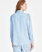 On 34th Women's Puffed-Shoulder Denim Shirt, Exclusively at Macy's