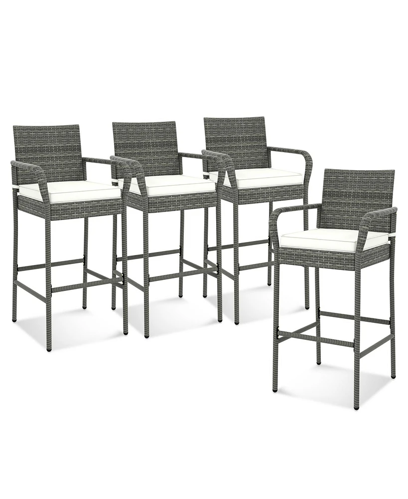 Givimo All Weather Pe Rattan Bar Chairs Set of 4 with Armrests and Seat Cushions for Porch Backyard