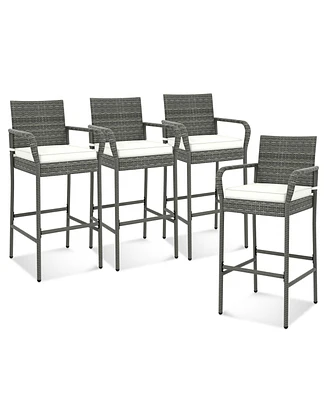 Givimo All Weather Pe Rattan Bar Chairs Set of 4 with Armrests and Seat Cushions for Porch Backyard