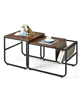 Givimo Set of 2 Nesting Coffee Tables with Side Pocket for Living Room Bedroom