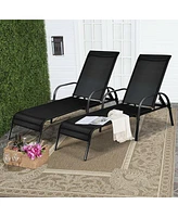 Inolait 2 Pcs Outdoor Patio Lounge Chair Chaise Fabric with Adjustable Reclining Armrest