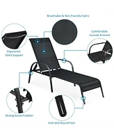 Inolait 2 Pcs Outdoor Patio Lounge Chair Chaise Fabric with Adjustable Reclining Armrest