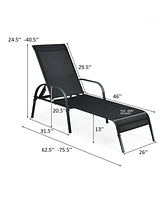 Inolait 2 Pcs Outdoor Patio Lounge Chair Chaise Fabric with Adjustable Reclining Armrest