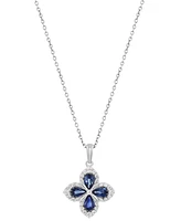 Effy Sapphire (7/8 ct. t.w.) & Diamond (1/5 ct. t.w.) Flower Pendant Necklace in 14k White Gold, 18" + 1" extender