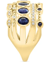 Effy Blue Sapphire (1-3/8 ct. t.w.) & Diamond (1/6 ct. t.w.) Multi-Row Ring in 14k Yellow Gold