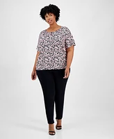 Ak Anne Klein Plus Size Printed Short Sleeve Blouse