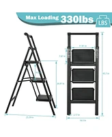 Flynama 3 Aluminum Step Ladder, 3 Step Stool Folding Step Stool with Handrails, Sturdy Step Stool for Adult, Gorilla Ladders 500LBS Capacity Sturdy& P