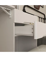 Famapy White Closet Drawer Vanity With Light Mirror And Stool