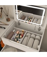 Famapy White Closet Drawer Vanity With Light Mirror And Stool