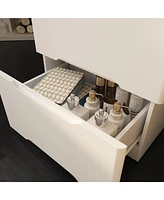 Famapy White Closet Drawer Vanity With Light Mirror And Stool