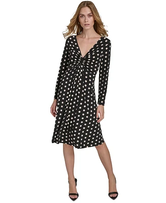 Halston Women's Polka-Dot Long-Sleeve Midi Dress