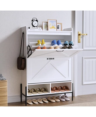 gaomon Shoe Cabinet with 2 Flip-Up Drawers, Hidden Shoe Storage Cabinet with Open Storage for Entryway, Hallway, Bedroom, Shoe Organizer Cabinet with