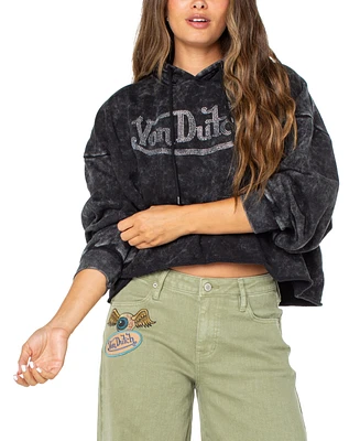 Von Dutch Women's Rhinestone-Logo Crop Hoodie