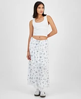 Celebrity Pink Juniors' Floral Tiered Lace-Trim Maxi Skirt