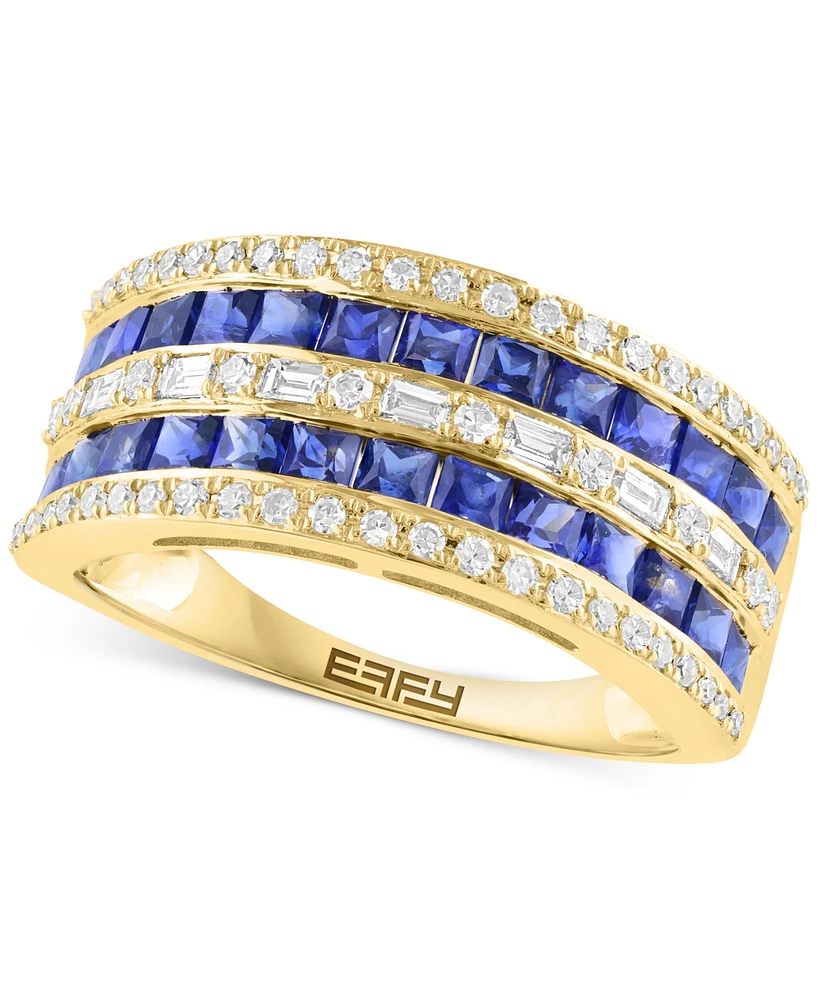 Effy Blue Sapphire (1-1/3 ct. t.w.) & Diamond (3/8 ct. t.w.) Statement Band Ring in 14k Yellow Gold