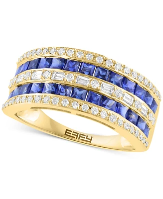 Effy Blue Sapphire (1-1/3 ct. t.w.) & Diamond (3/8 ct. t.w.) Statement Band Ring in 14k Yellow Gold