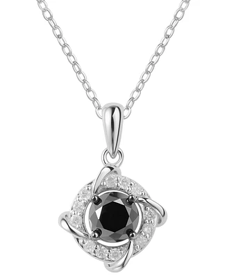 Black & White Diamond Love Knot 18" Pendant Necklace (1 ct. t.w.) in Sterling Silver