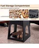 Vebreda Patio Fire Pit with Firewood Log Rack with Grill and Ash Box
