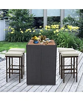 Skonyon Patio Wicker Bar Stools Set of 2 with Seat Cushions and Footrest