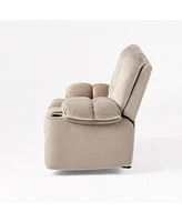 Luxurious Manual Recliner Chair In Coffee, Skin-Friendly Fabric, Dual Cup Holders